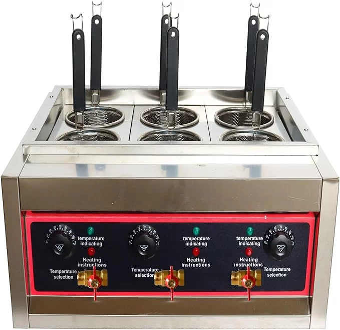 Electric Pasta Noodle Boiler Machine with 6 In 1 Compartments and Taps 3 Electric Pasta Noodle Boiler Machine with 6 In 1 Compartments and Taps