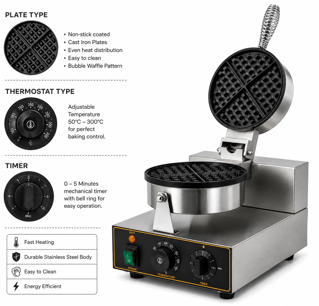 Electric Round Belgium Waffle Maker 4 Electric Round Belgium Waffle Maker