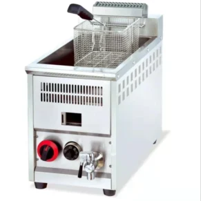 Gas Single Tank Deep Fryer 16 Liter With Oil Filter Tap Automatic Thermostat