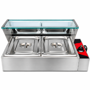Electric Bain Marie with Glass - 2 Compartments 5.5LPan